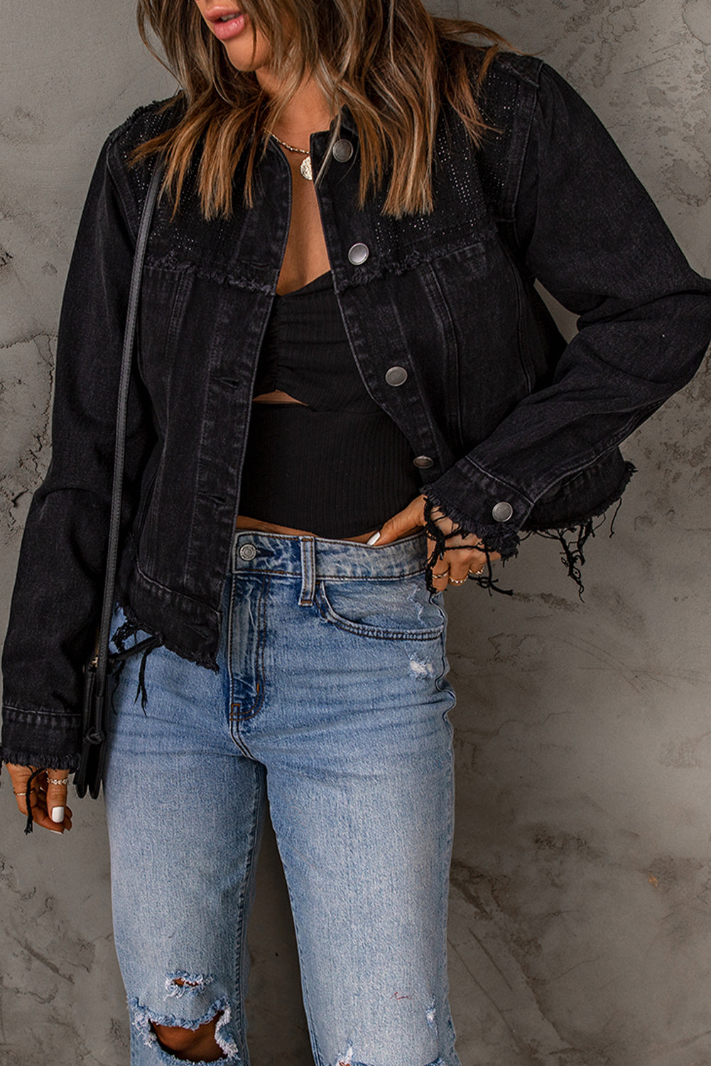 Frayed Trim Button Down Denim Jacket The Stout Steer