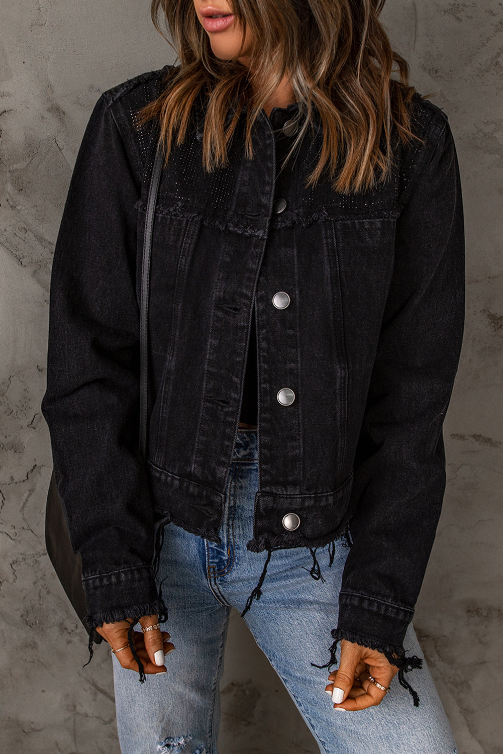 Frayed Trim Button Down Denim Jacket The Stout Steer