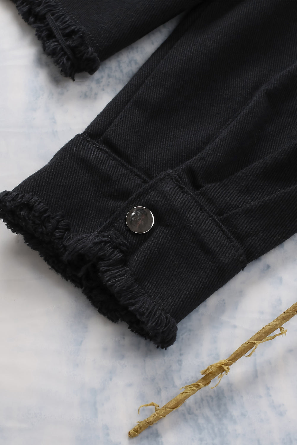 Frayed Trim Snap Down Denim Jacket The Stout Steer