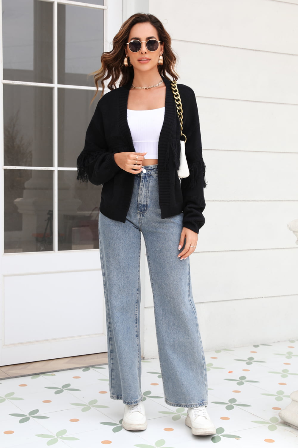 Fringe Trim Open Front Cardigan The Stout Steer