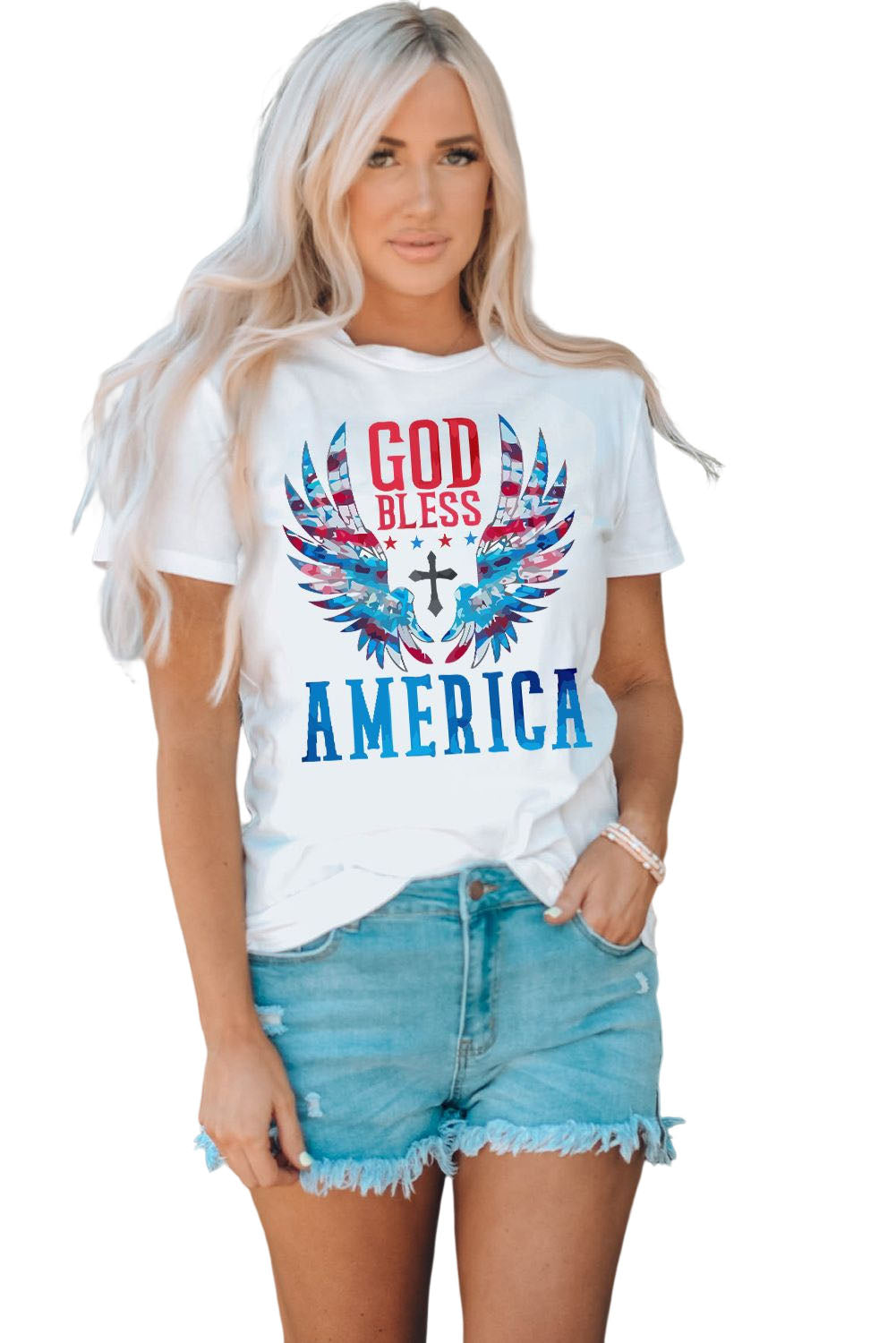 GOD BLESS AMERICA Cuffed Tee Shirt The Stout Steer