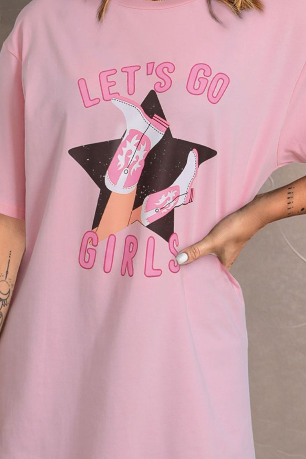 Graphic Round Neck Dropped Shoulder Long Tee The Stout Steer