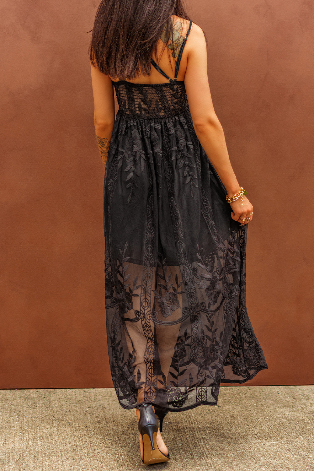 Lace Crisscross Back Sleeveless Maxi Dress The Stout Steer