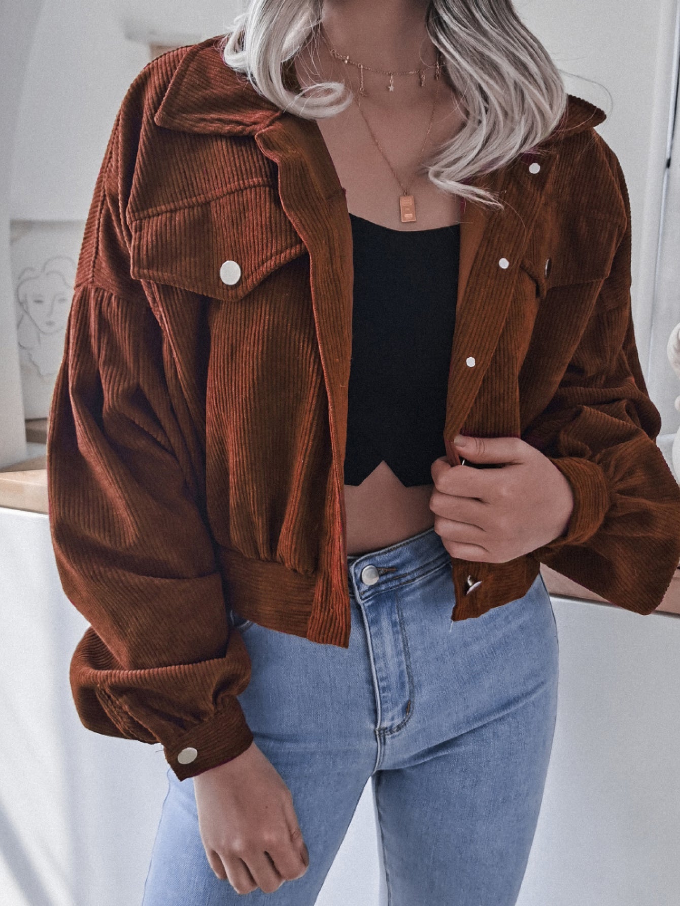 Lantern Sleeve Cropped Corduroy Jacket The Stout Steer