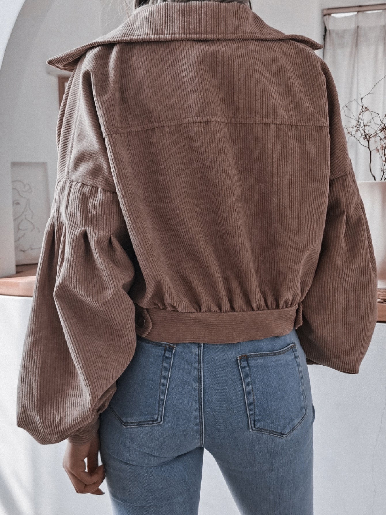 Lantern Sleeve Cropped Corduroy Jacket The Stout Steer