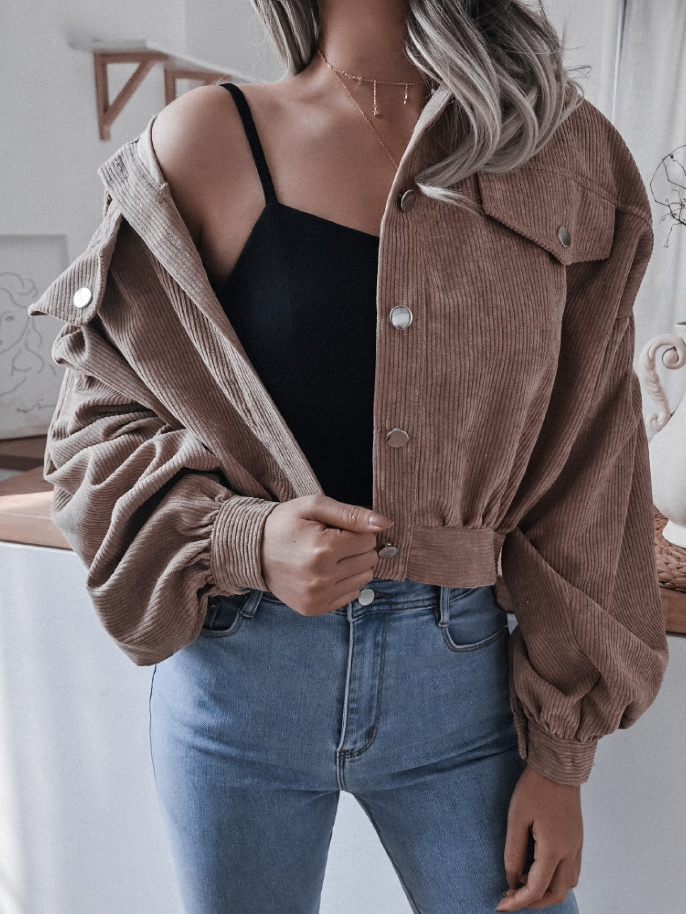 Lantern Sleeve Cropped Corduroy Jacket The Stout Steer