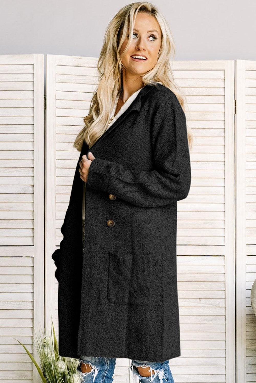 Lapel Collar Open Front Cardigan The Stout Steer