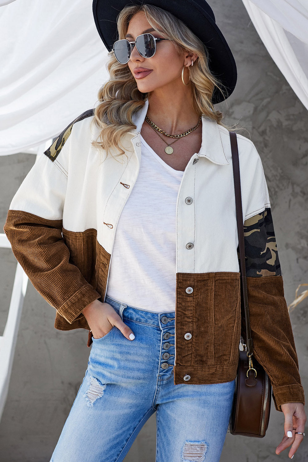 Leopard Color Block Button-Up Corduroy Shacket The Stout Steer