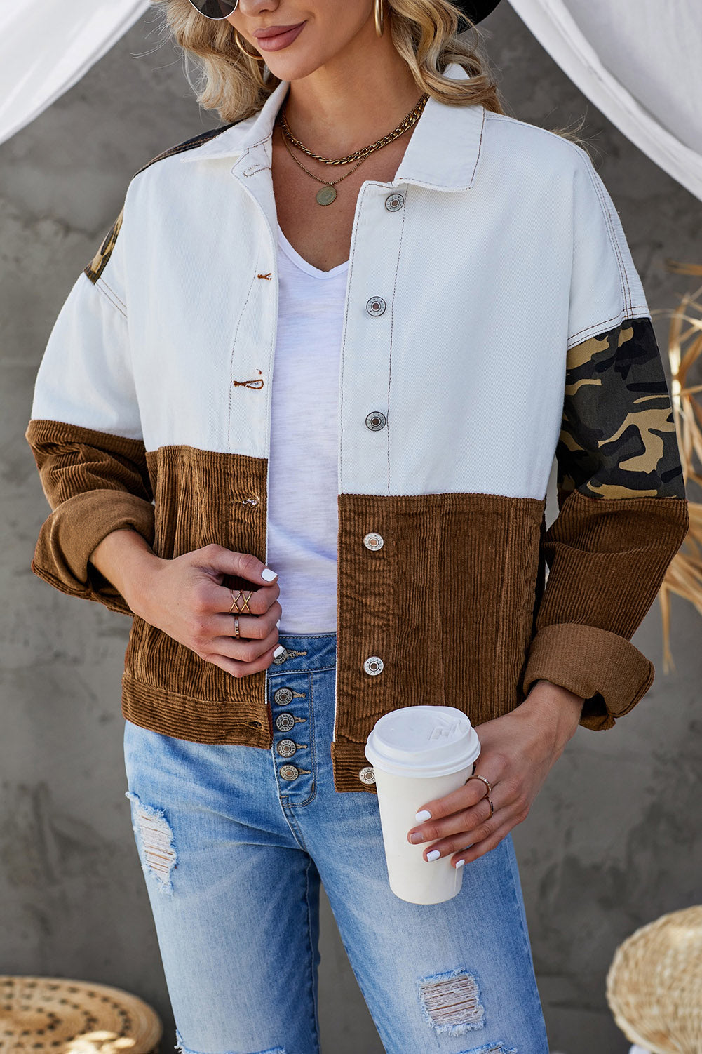 Leopard Color Block Button-Up Corduroy Shacket The Stout Steer