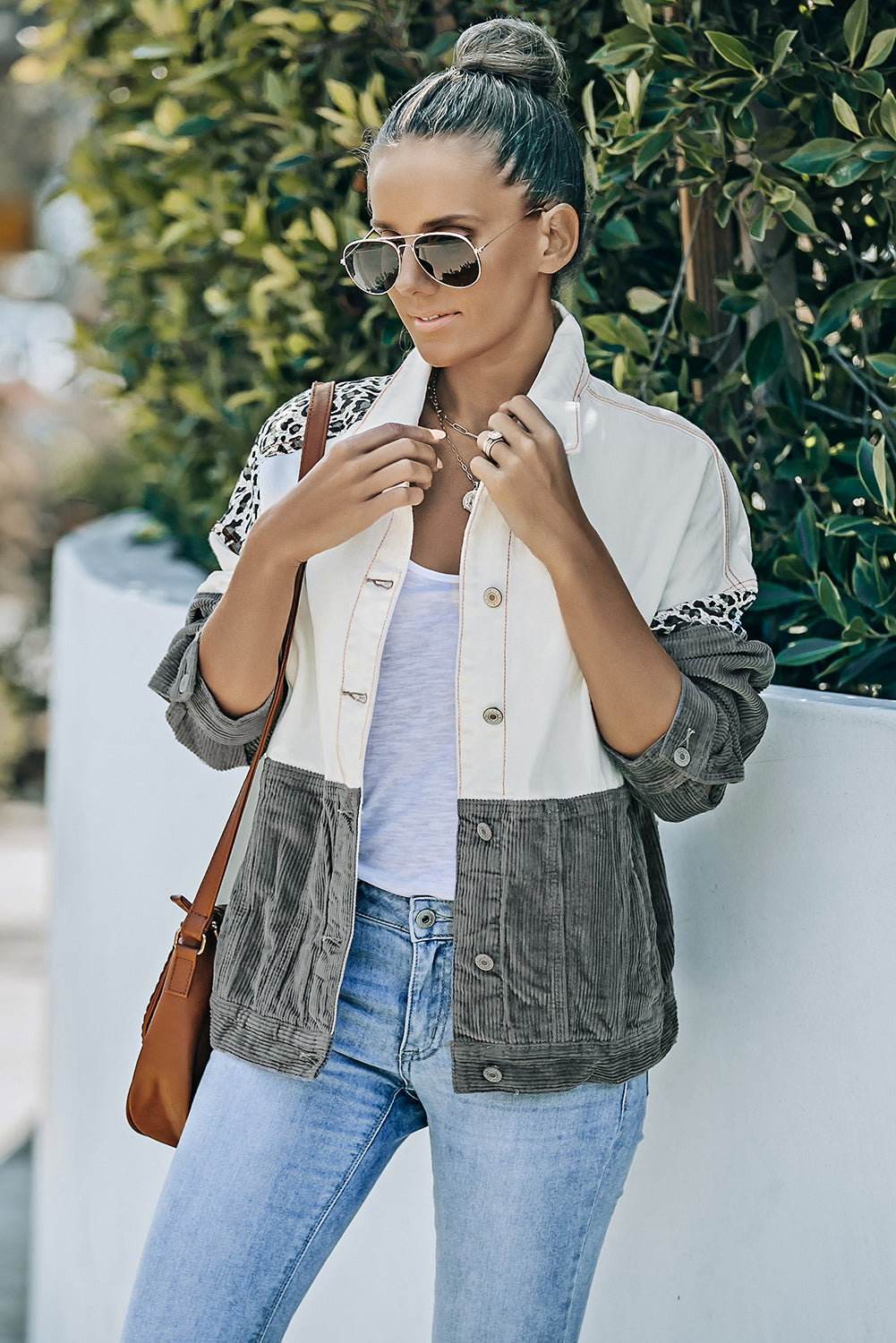 Leopard Color Block Button-Up Corduroy Shacket The Stout Steer