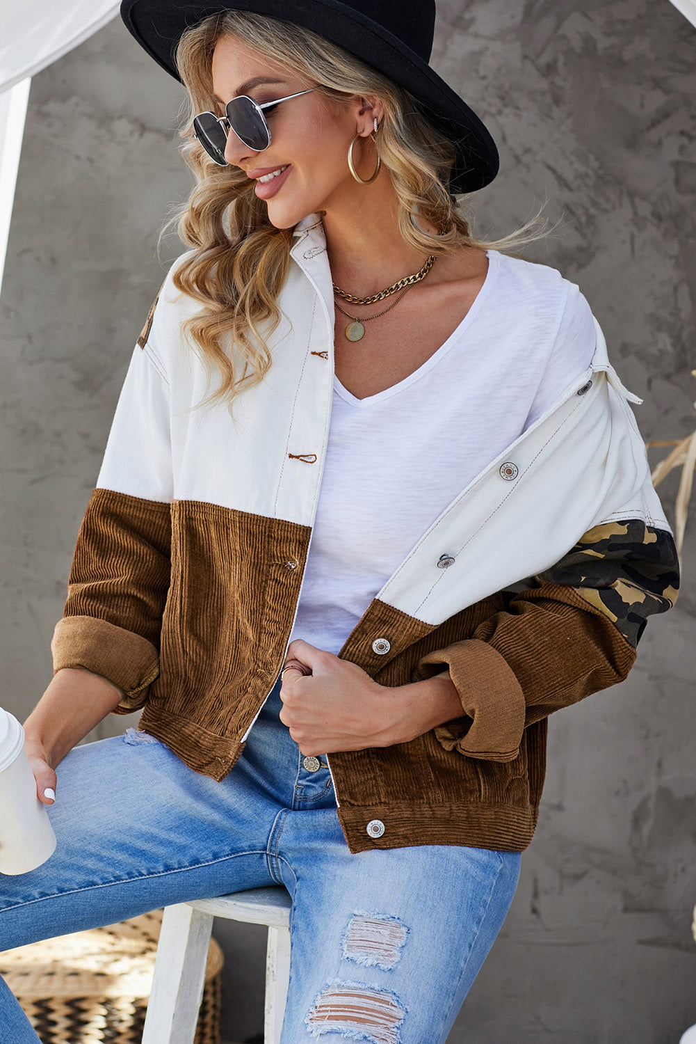 Leopard Color Block Button-Up Corduroy Shacket The Stout Steer