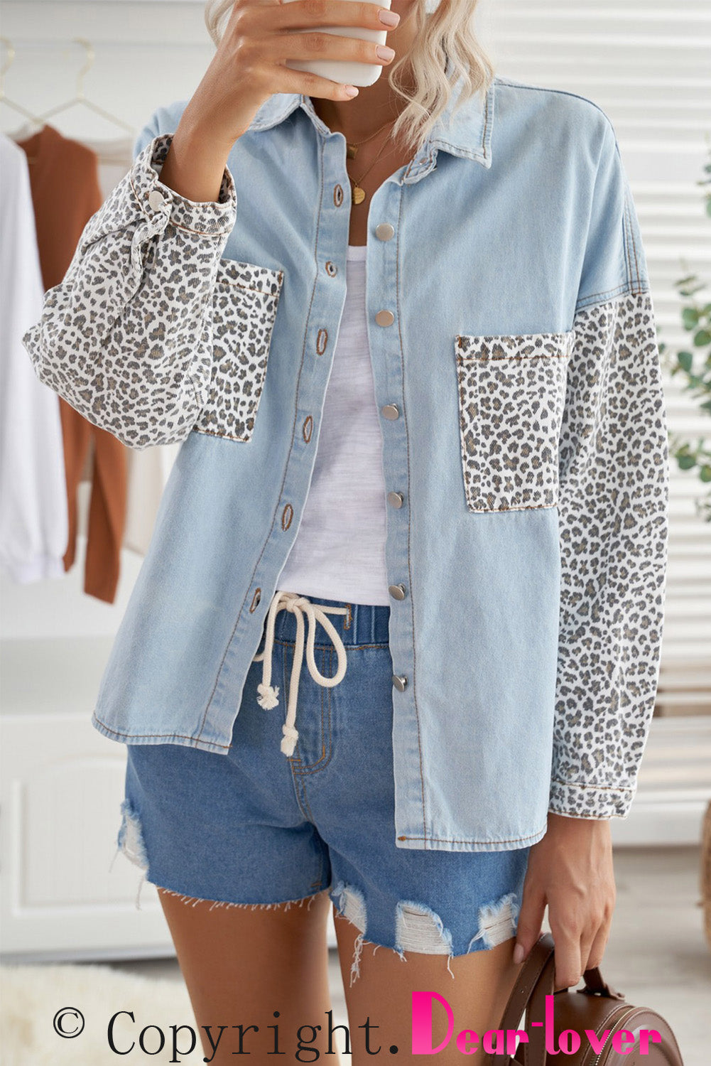 Leopard Contrast Denim Top The Stout Steer