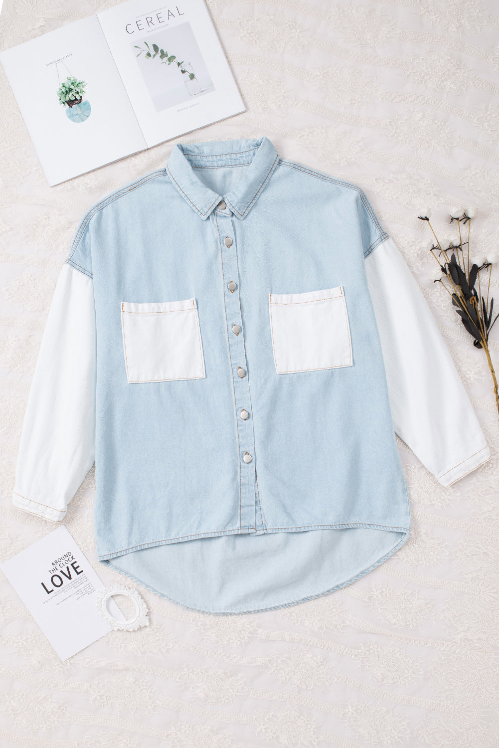 Leopard Contrast Denim Top The Stout Steer