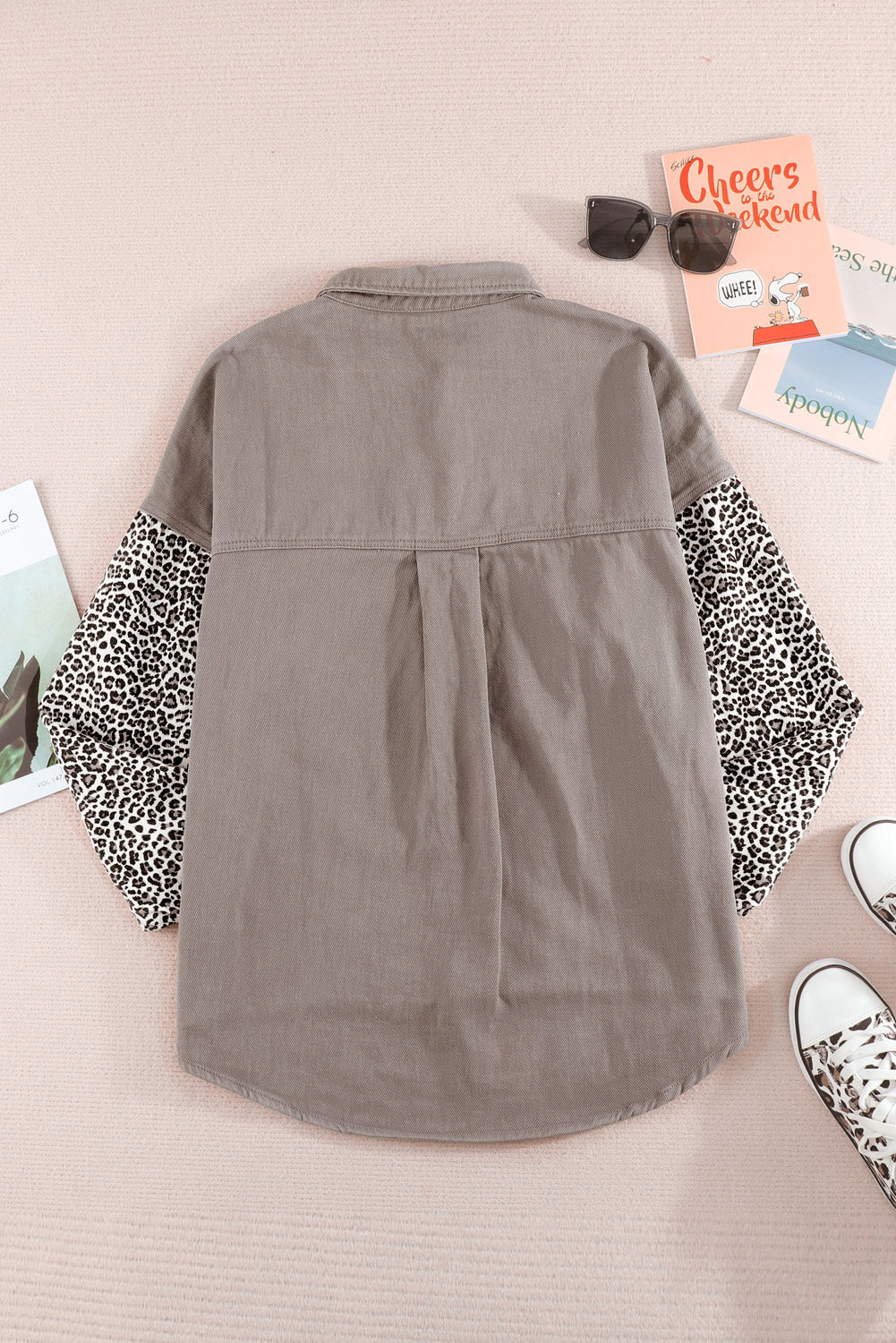 Leopard Contrast Denim Top The Stout Steer