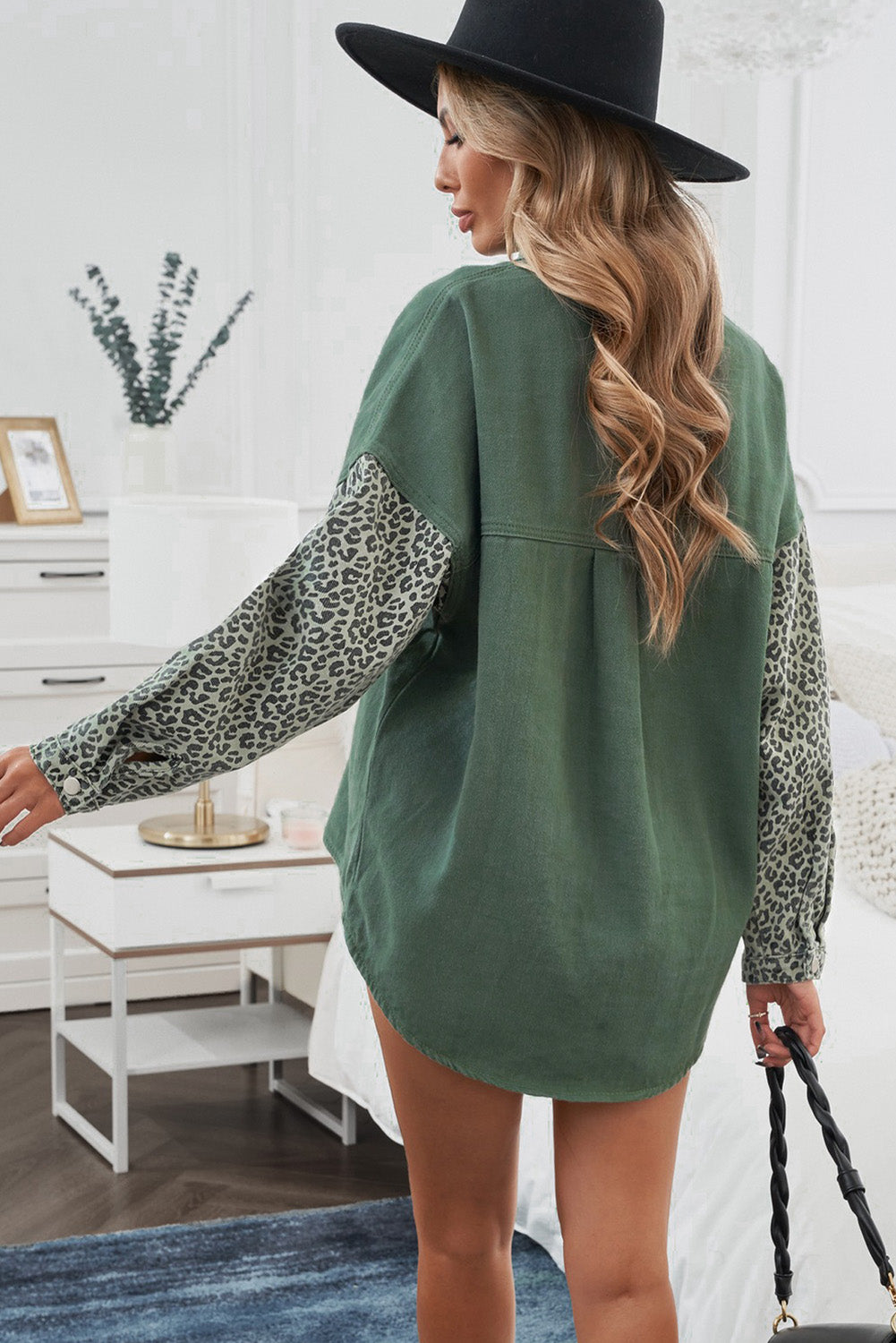 Leopard Contrast Denim Top The Stout Steer