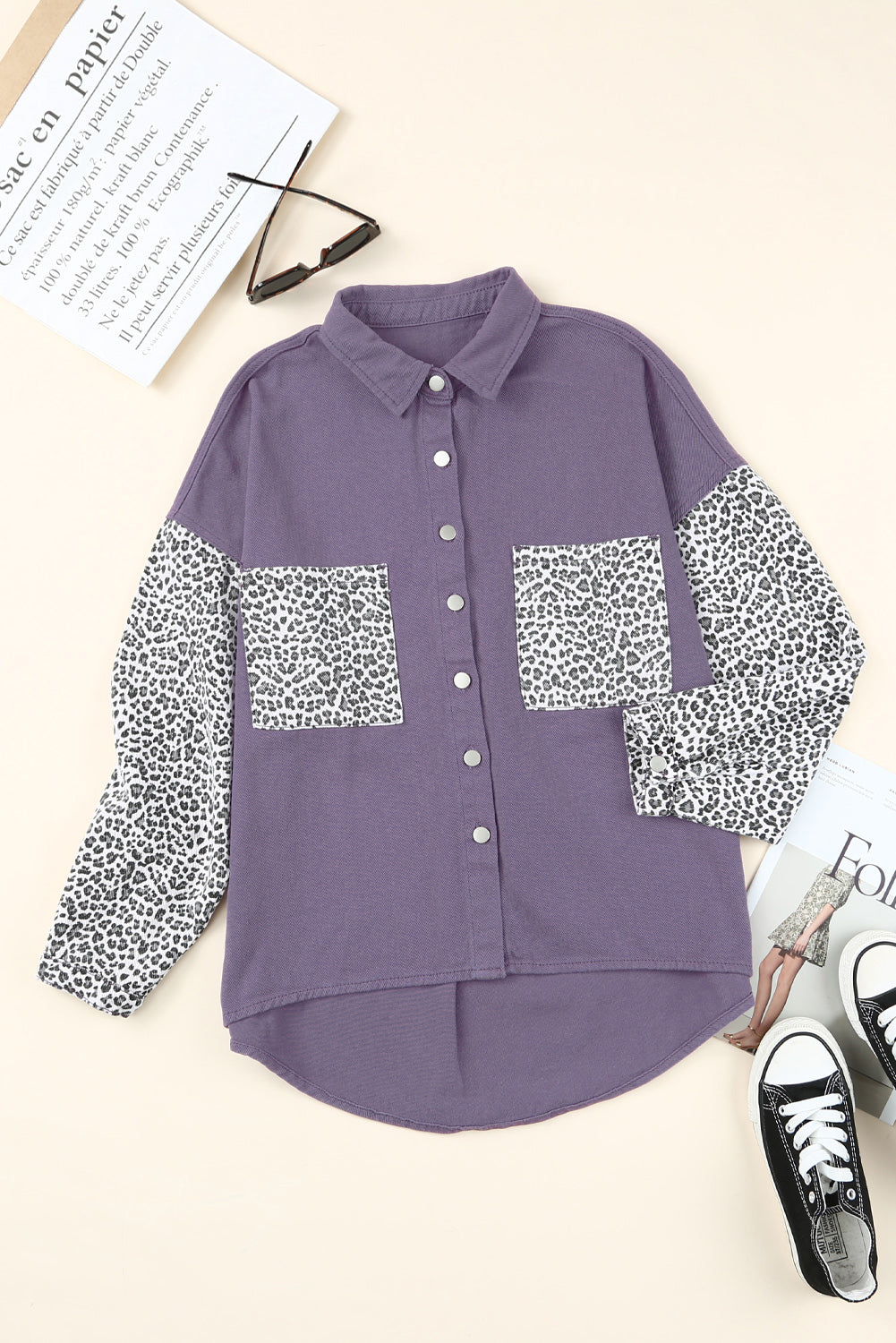 Leopard Contrast Denim Top The Stout Steer