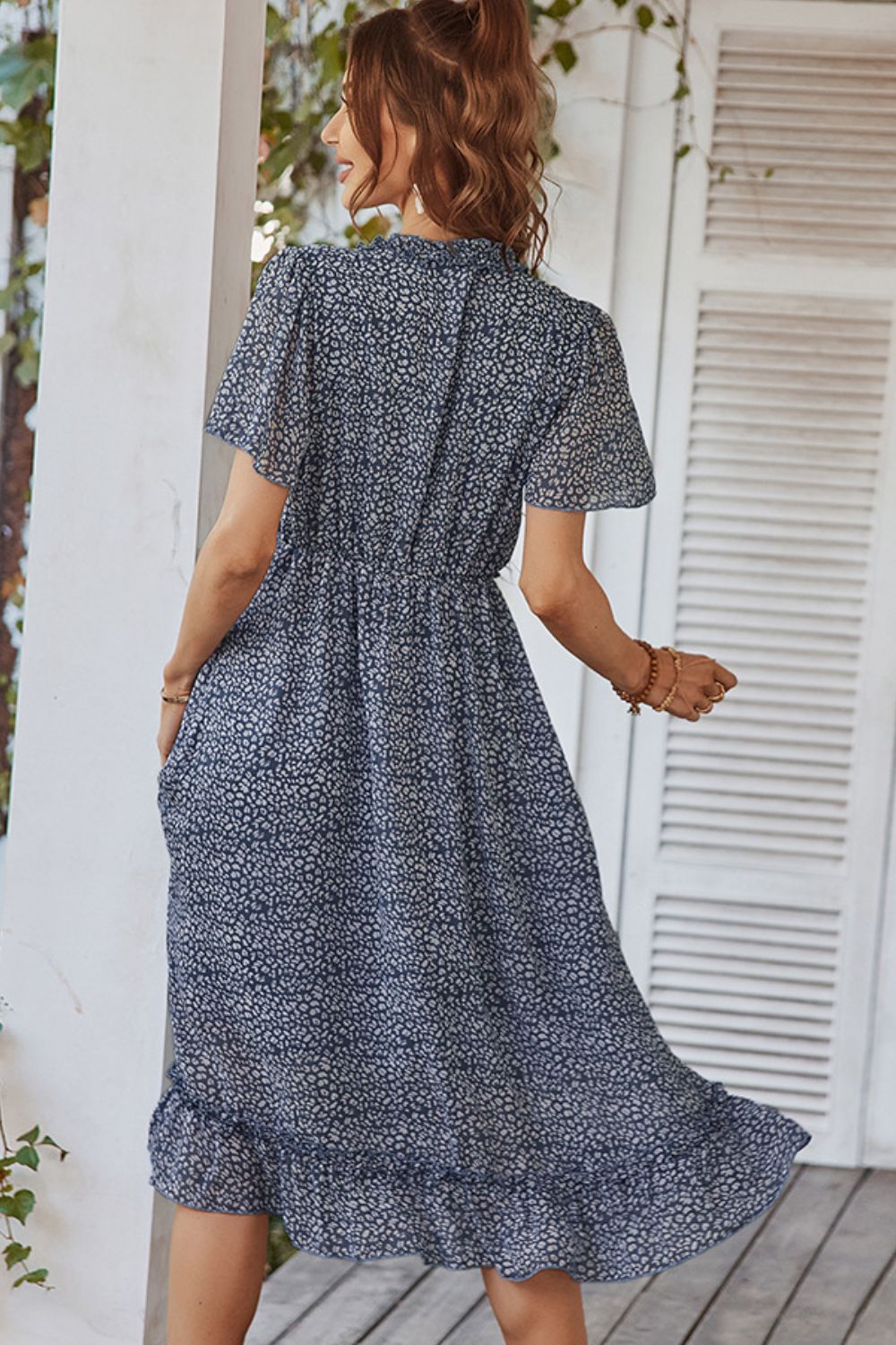 Leopard Frill Trim Flutter Sleeve Dress The Stout Steer