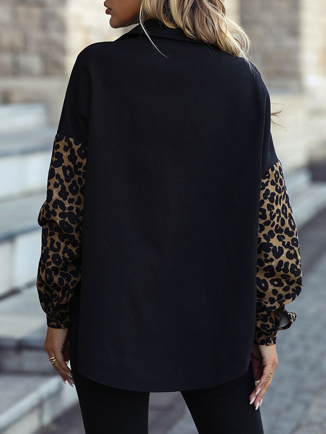 Leopard Print Buttoned Dropped Shoulder Jacket The Stout Steer