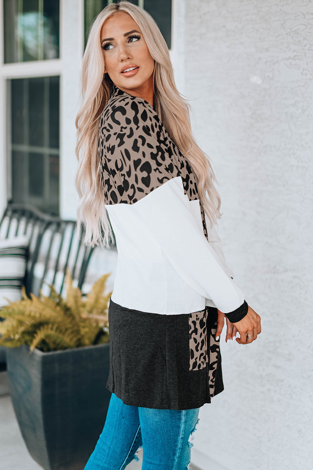 Leopard Print Color Block Longline Cardigan The Stout Steer