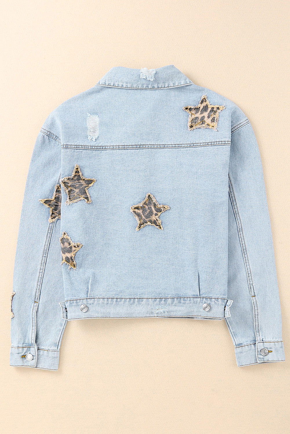 Leopard Star Applique Distressed Denim Jacket The Stout Steer