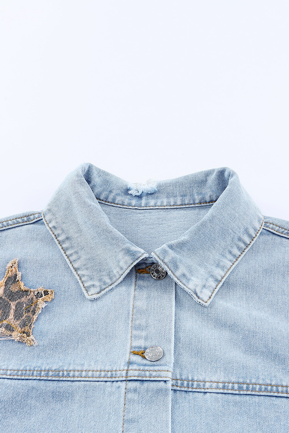 Leopard Star Applique Distressed Denim Jacket The Stout Steer