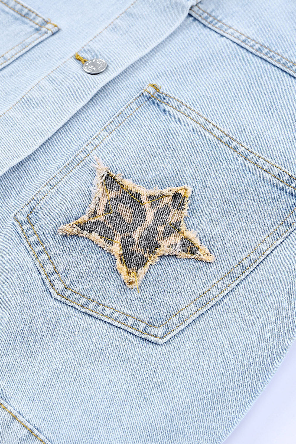 Leopard Star Applique Distressed Denim Jacket The Stout Steer