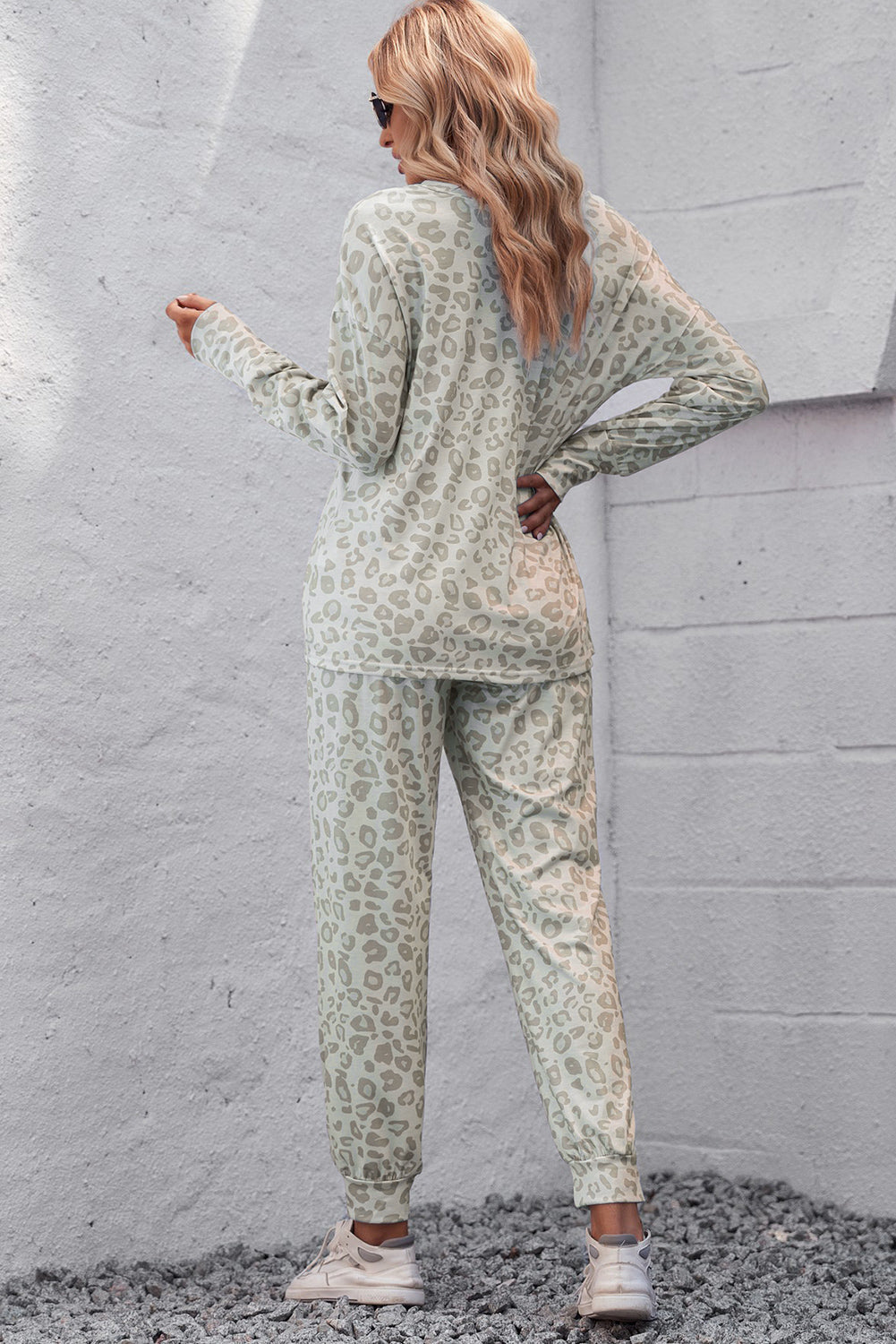 Leopard V-Neck Top and Drawstring Joggers Lounge Set The Stout Steer