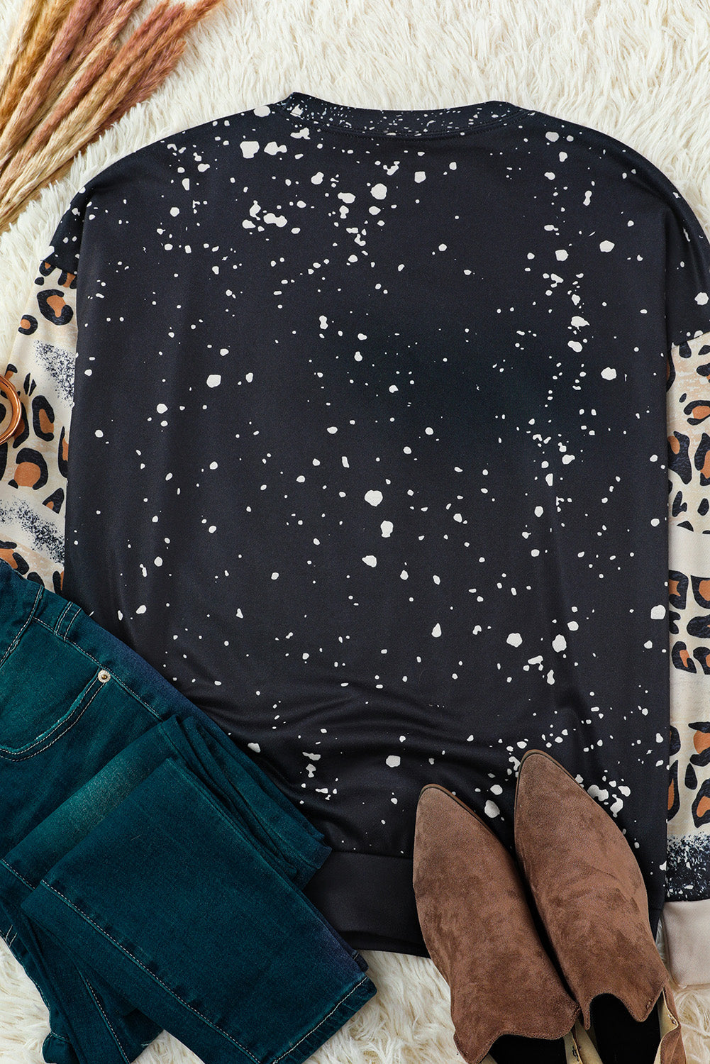 Letter Graphic Leopard Drop Shoulder Sweatshirt The Stout Steer