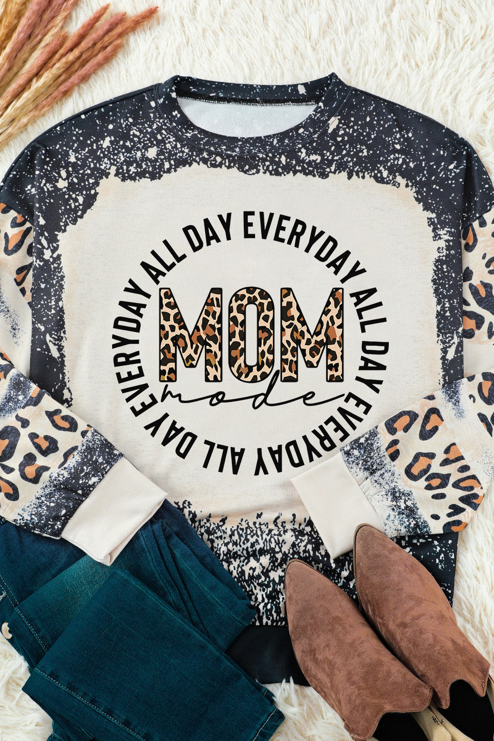 Letter Graphic Leopard Drop Shoulder Sweatshirt The Stout Steer