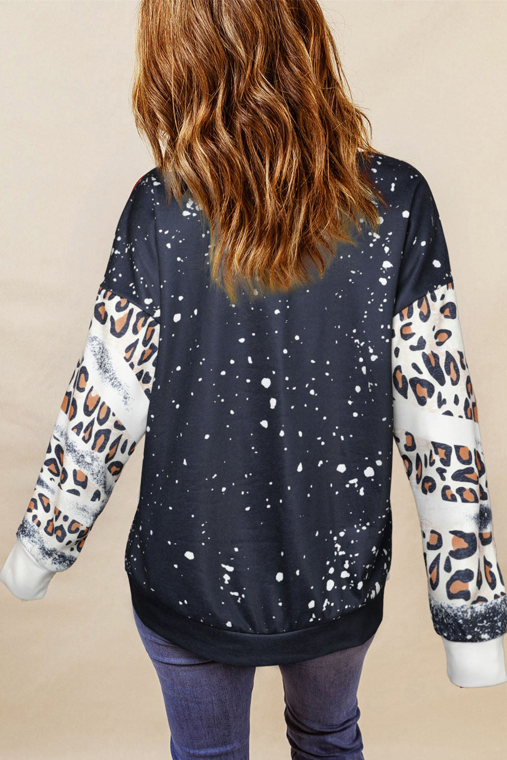 Letter Graphic Leopard Drop Shoulder Sweatshirt The Stout Steer