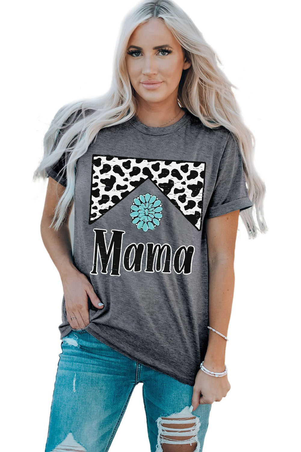 MAMA Graphic Cuffed Sleeve Round Neck Tee The Stout Steer