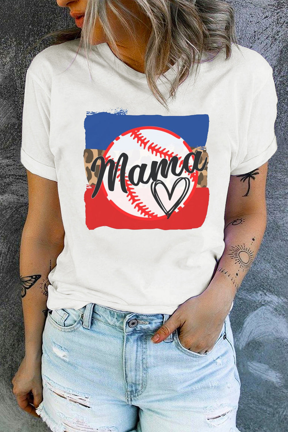 MAMA Heart Graphic Round Neck T-Shirt The Stout Steer