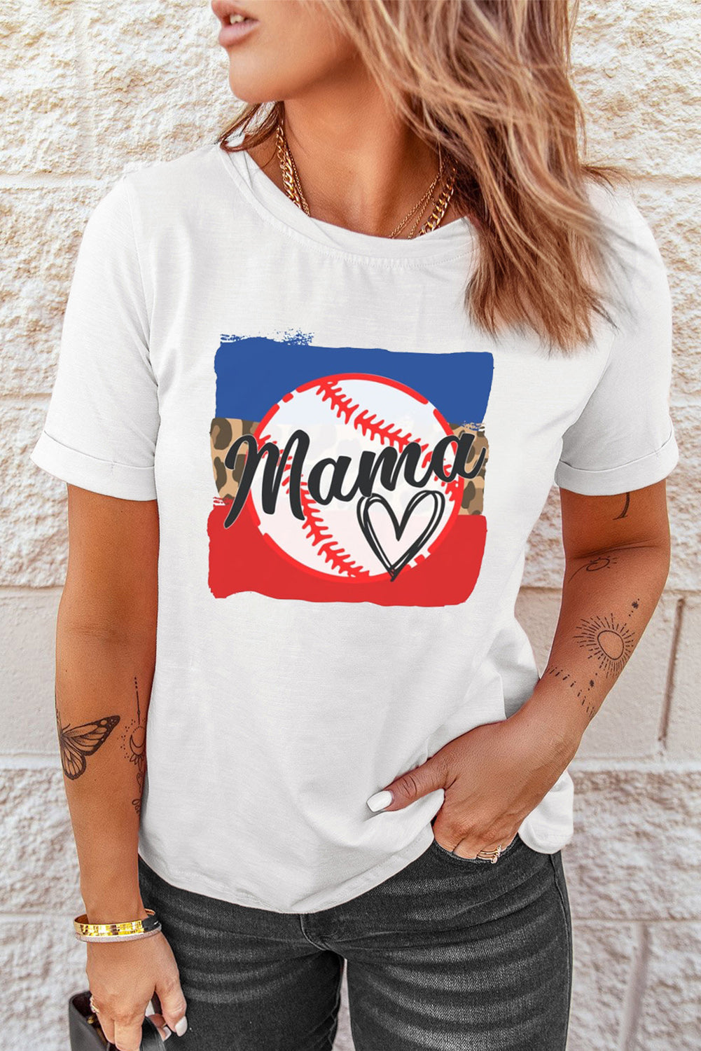 MAMA Heart Graphic Round Neck T-Shirt The Stout Steer