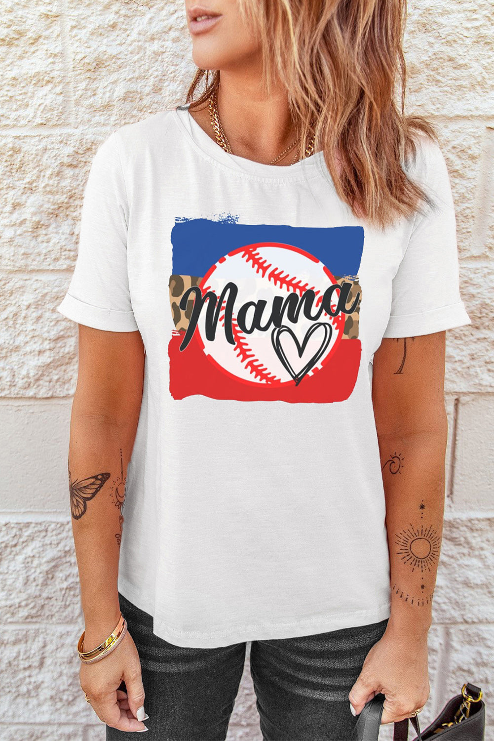 MAMA Heart Graphic Round Neck T-Shirt The Stout Steer