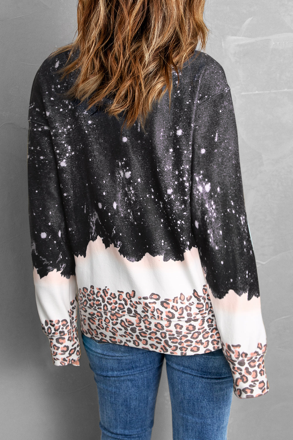 MAMA Leopard Color Block Round Neck Sweatshirt The Stout Steer