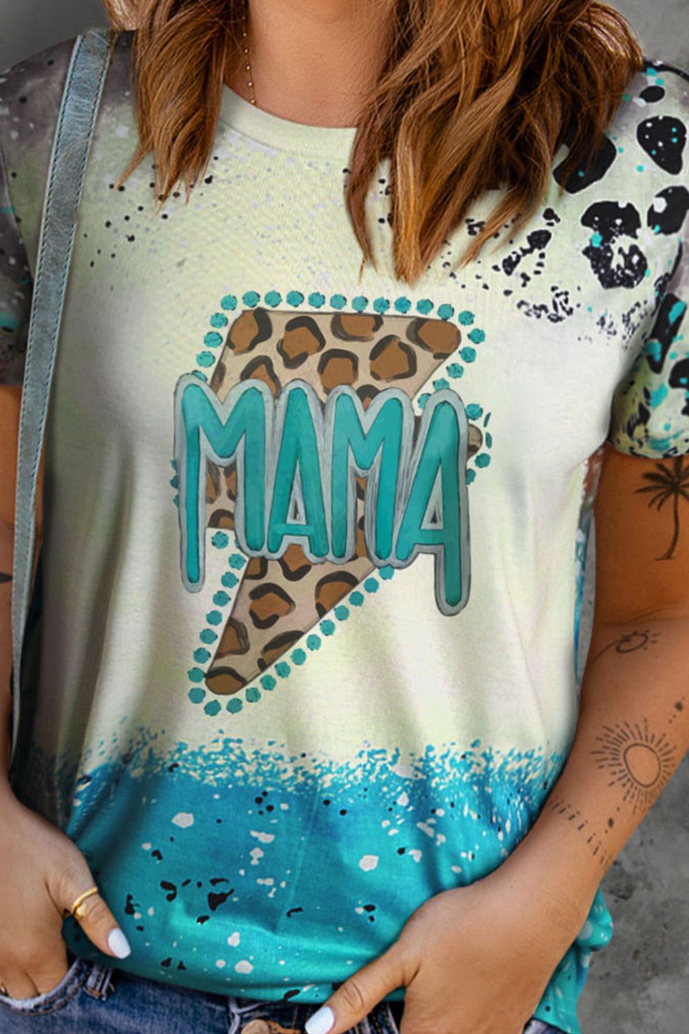 MAMA Lightning Graphic Leopard Round Neck Tee The Stout Steer