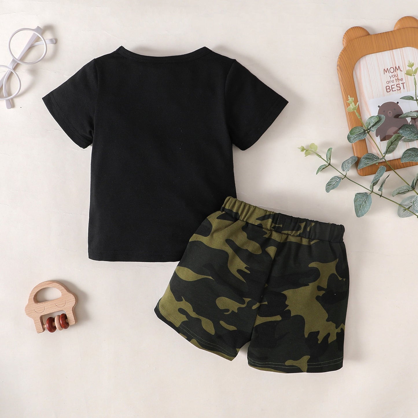 MAMA'S BOY Graphic T-Shirt and Camouflage Shorts Set The Stout Steer