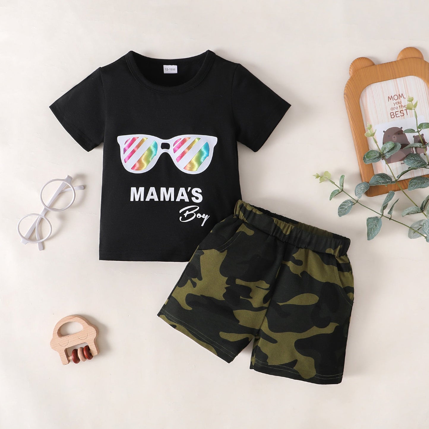 MAMA'S BOY Graphic T-Shirt and Camouflage Shorts Set The Stout Steer