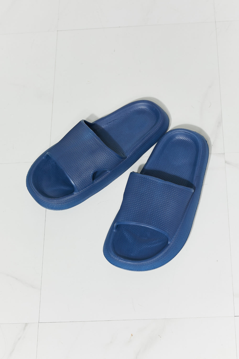 MMShoes Arms Around Me Open Toe Slide in Navy The Stout Steer