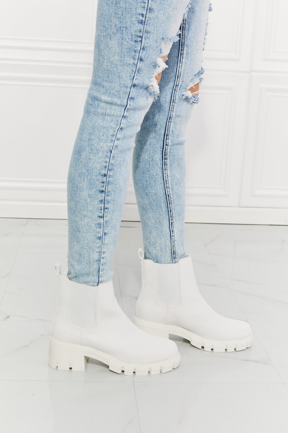 MMShoes Work For It Matte Lug Sole Chelsea Boots in White The Stout Steer