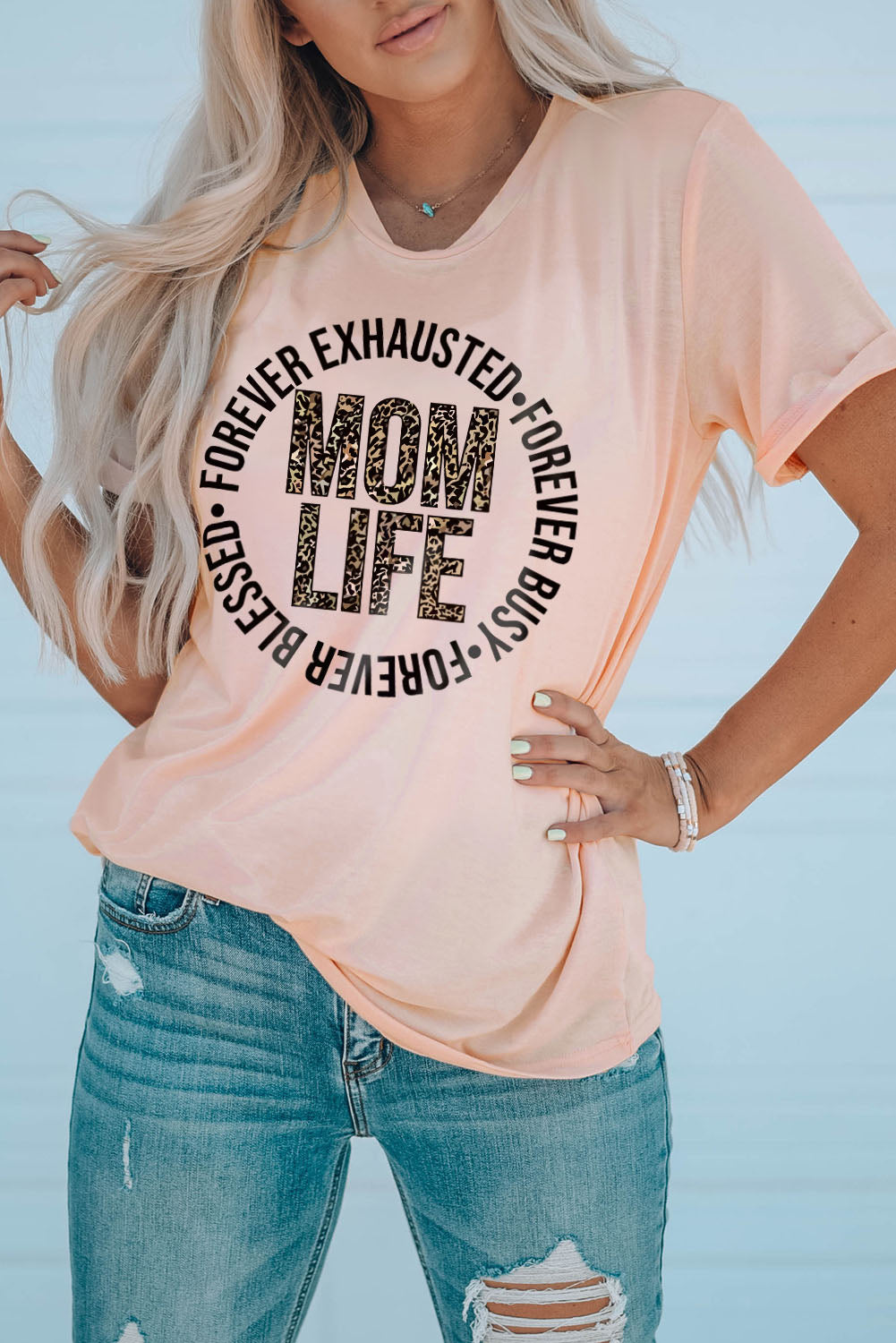 MOM LIFE Leopard Graphic Cuffed Tee The Stout Steer