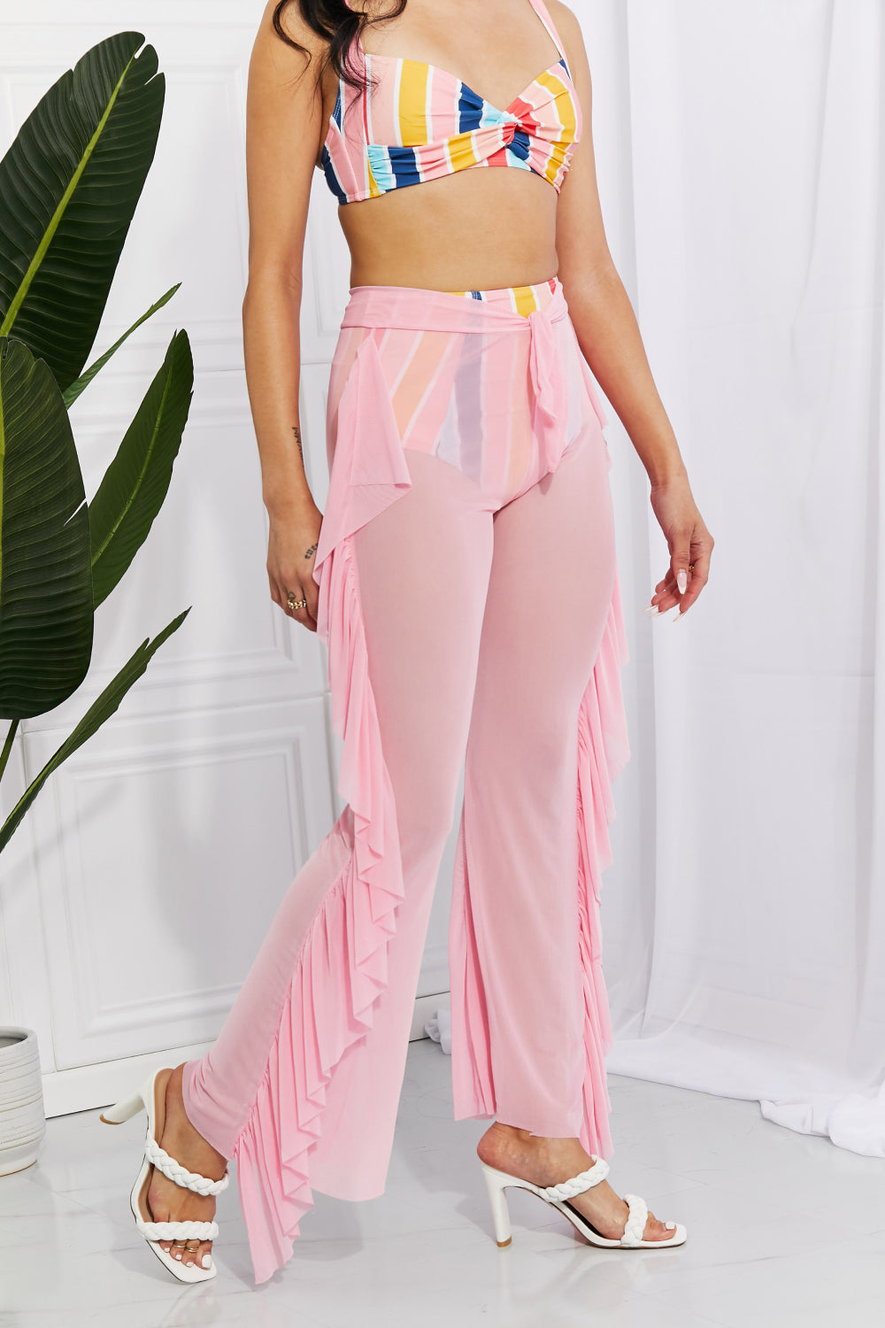 Marina West Swim Take Me To The Beach Mesh Ruffle Cover-Up Pants The Stout Steer