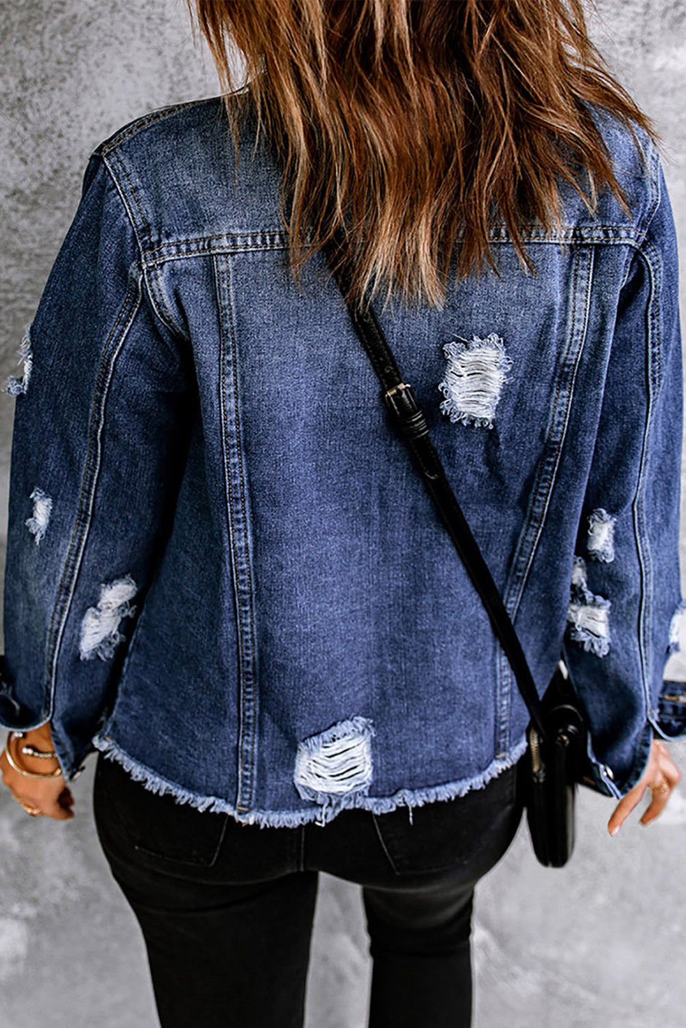 Mixed Print Distressed Button Front Denim Jacket The Stout Steer