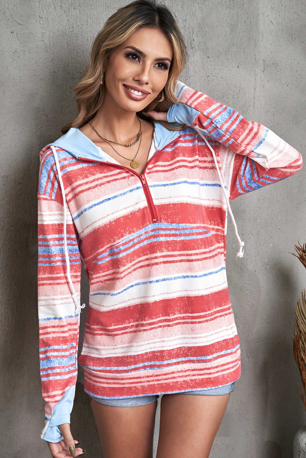 Multicolor Striped Half Zip Hoodie The Stout Steer