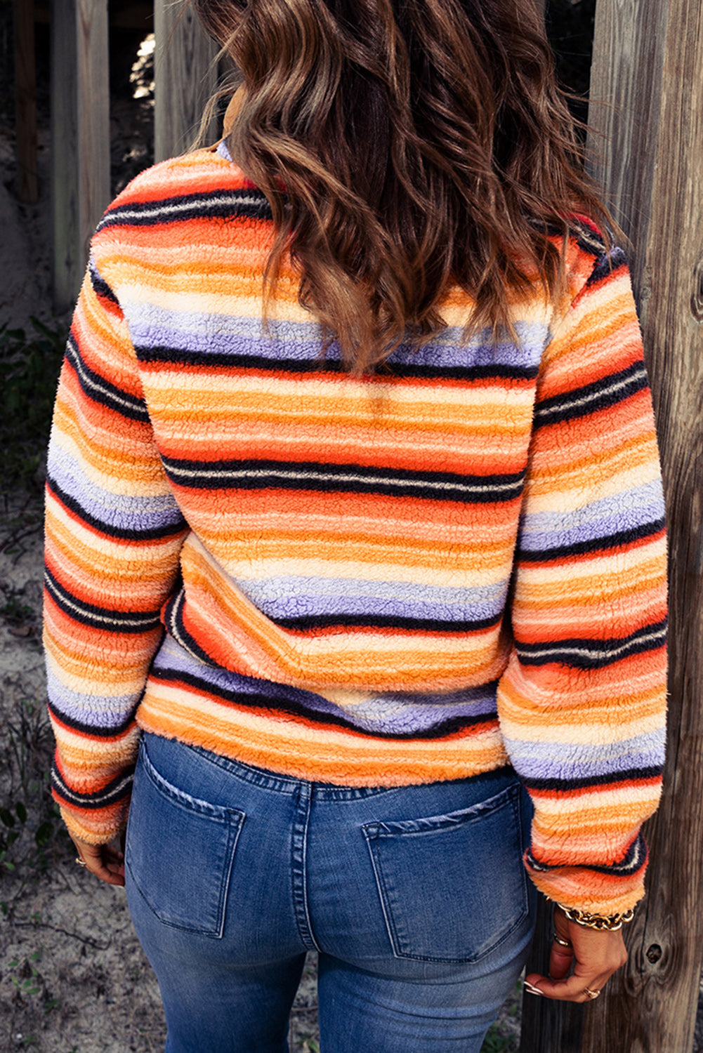 Multicolored Stripe Quarter Snap Fleece Sweatshirt The Stout Steer