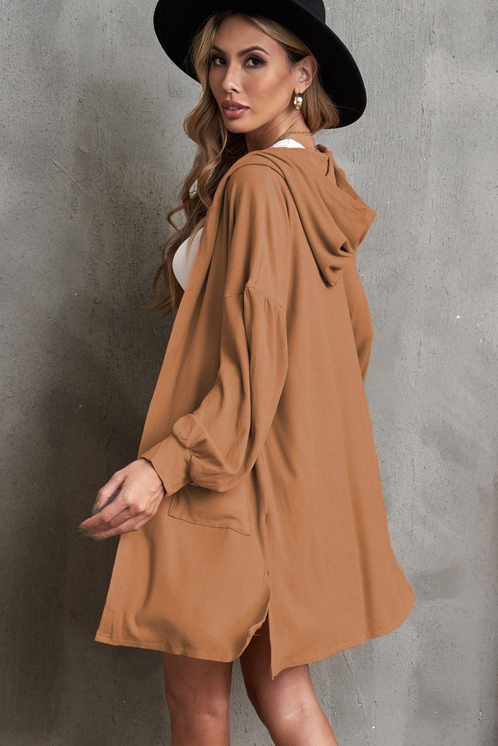 Open Front Hooded Longline Cardigan with Pockets The Stout Steer