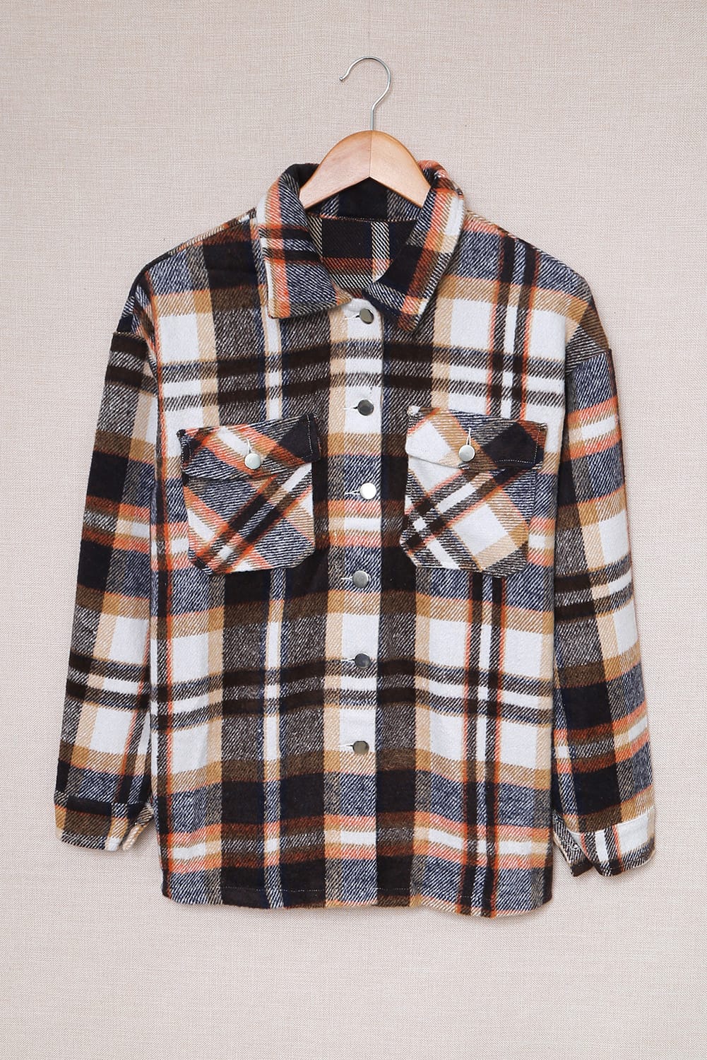 Plaid Button Front Shirt Jacket with Breast Pockets The Stout Steer