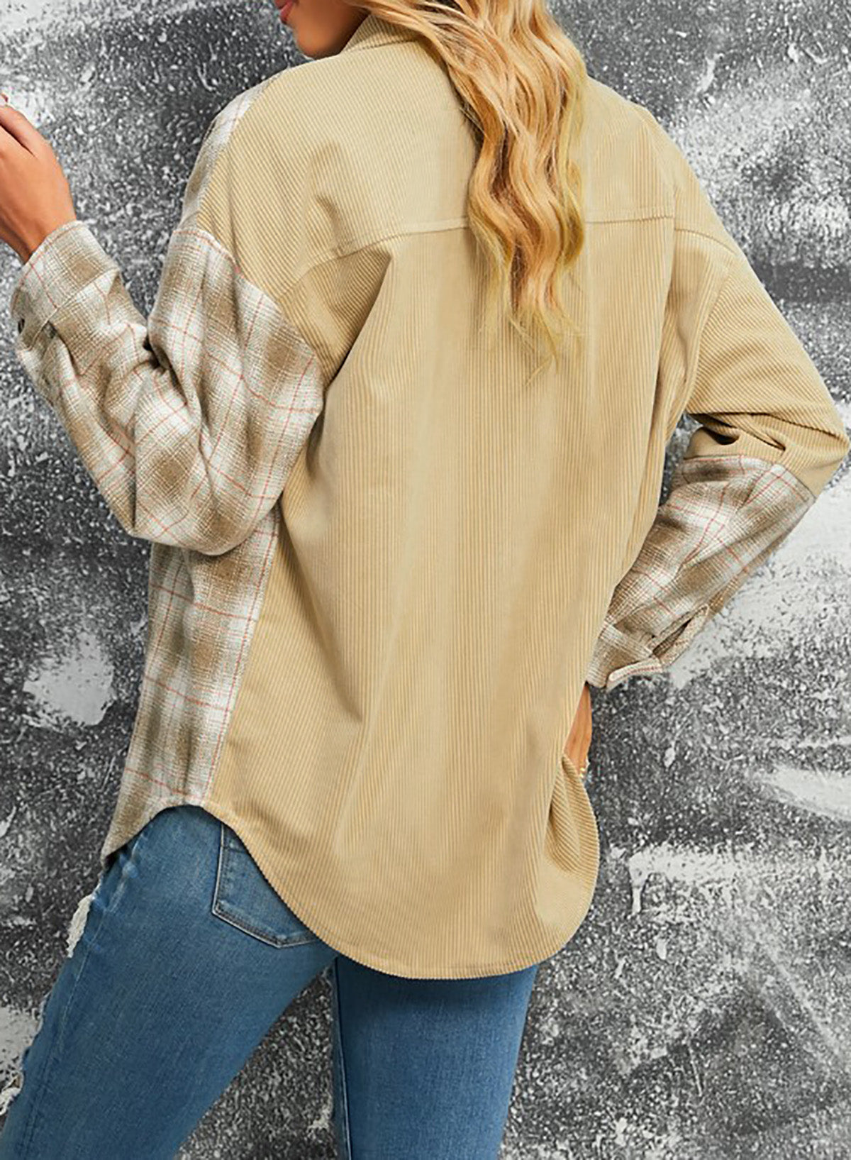 Plaid Color Block Dropped Shoulder Corduroy Shacket The Stout Steer