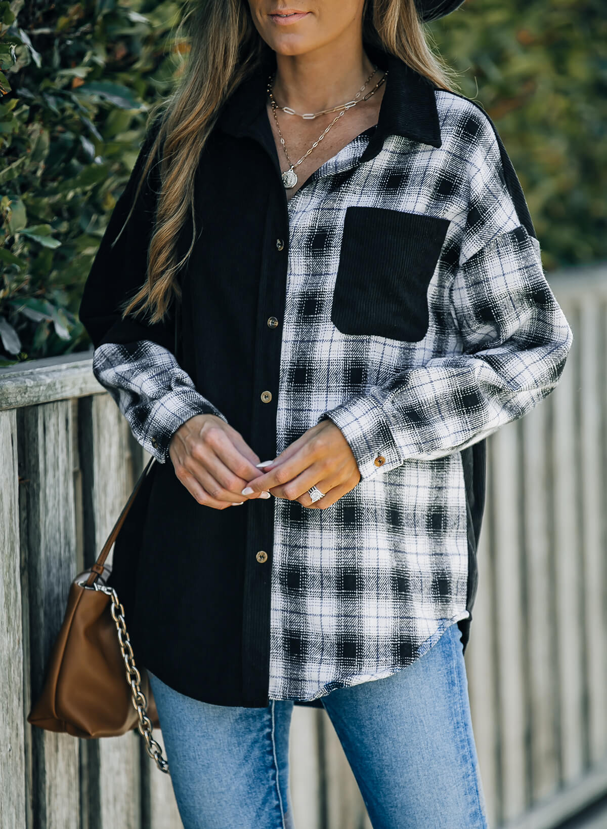 Plaid Color Block Dropped Shoulder Corduroy Shacket The Stout Steer