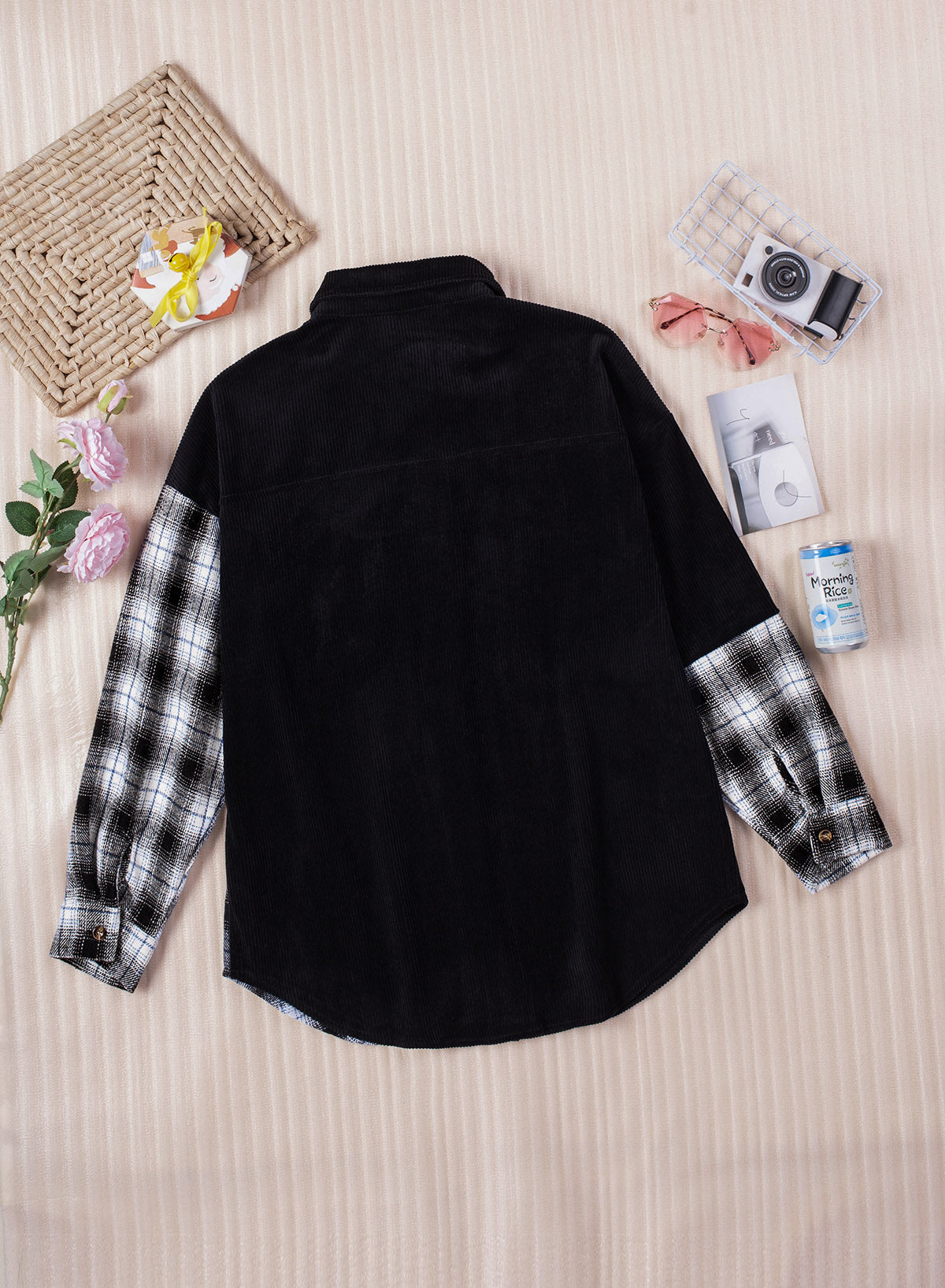 Plaid Color Block Dropped Shoulder Corduroy Shacket The Stout Steer